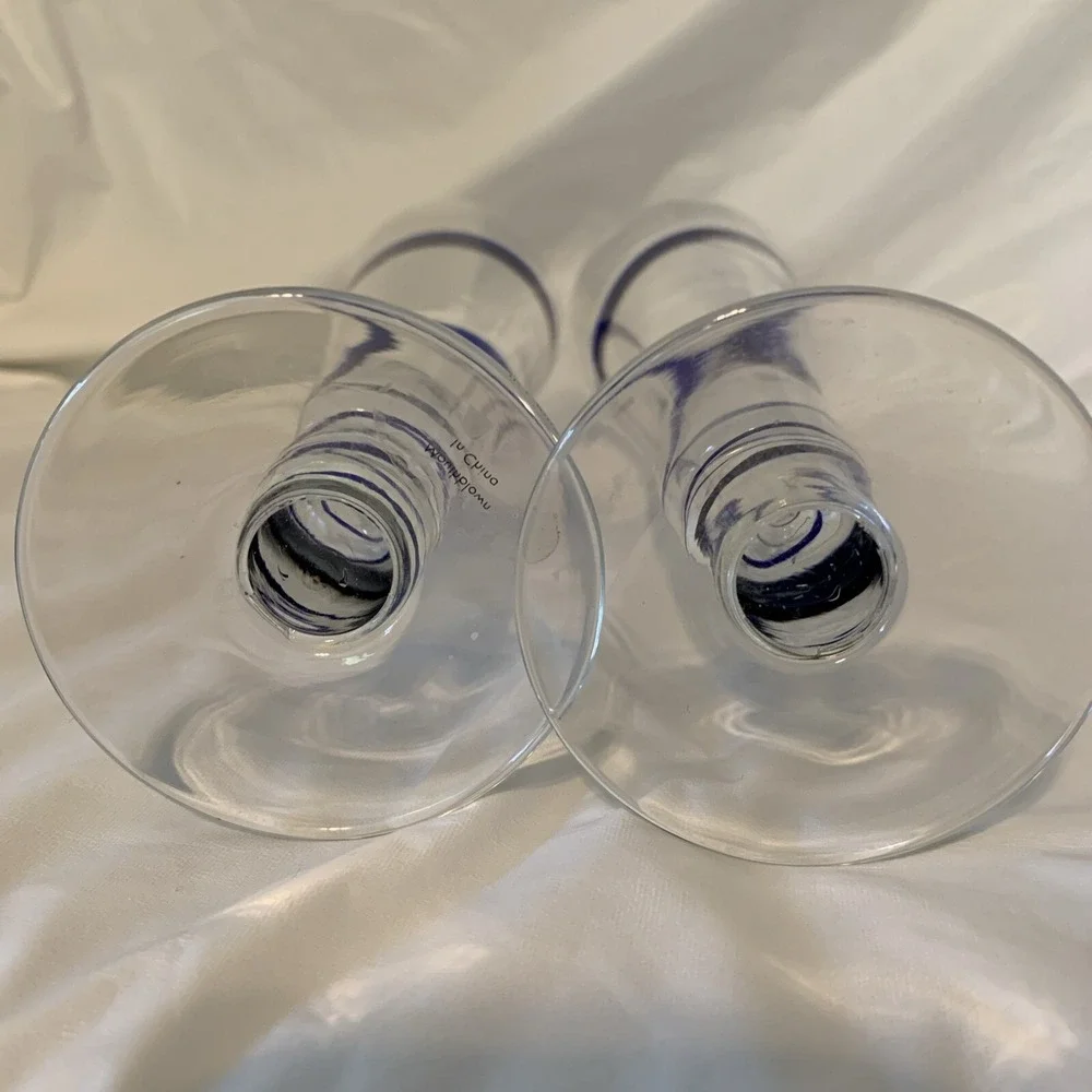 PIER 1 COBALT BLUE SWIRLINE PILSNER TALL BEER‎ GLASS SET OF 2